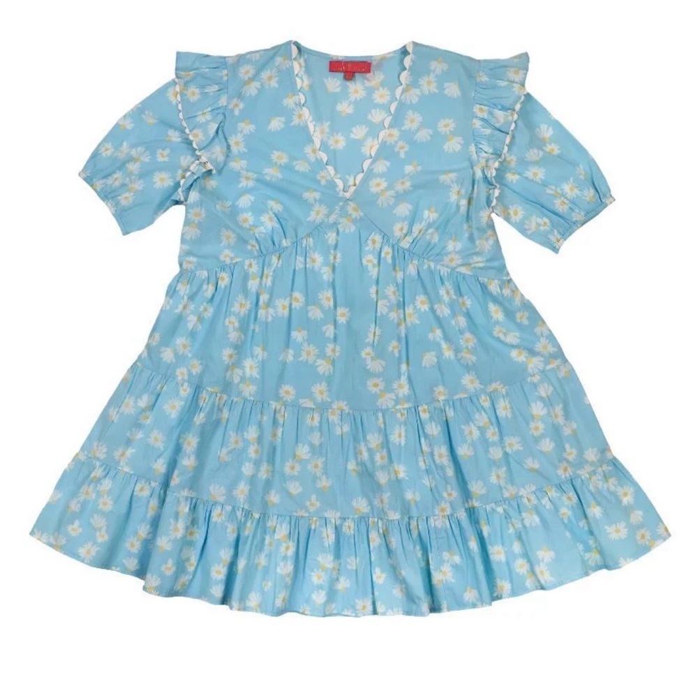 🌼 Simply Southern Blue Floral Print Dress - NWOT - 100% Cotton - Ruffle Sleeves - Picture 2 of 7